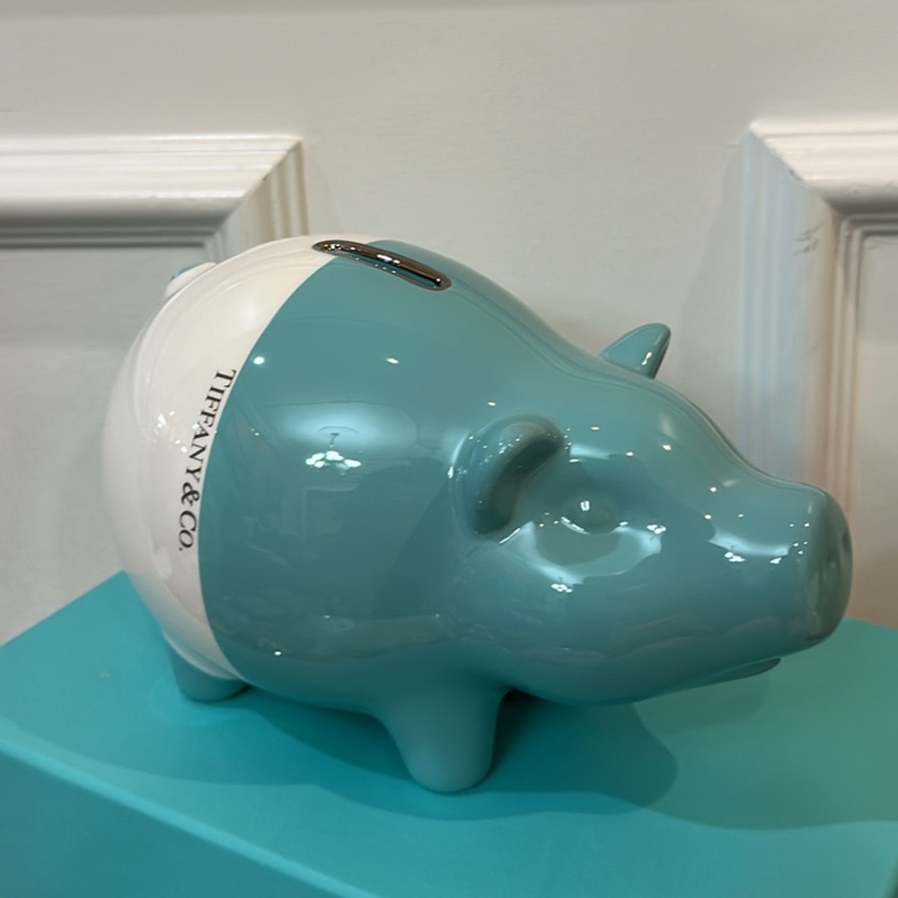 Tiffany & Co. Teal and White Ceramic Piggy Bank